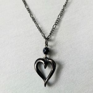 Dark Gun Metal Heart Necklace | Open Heart Pendant w/ 8" Chain